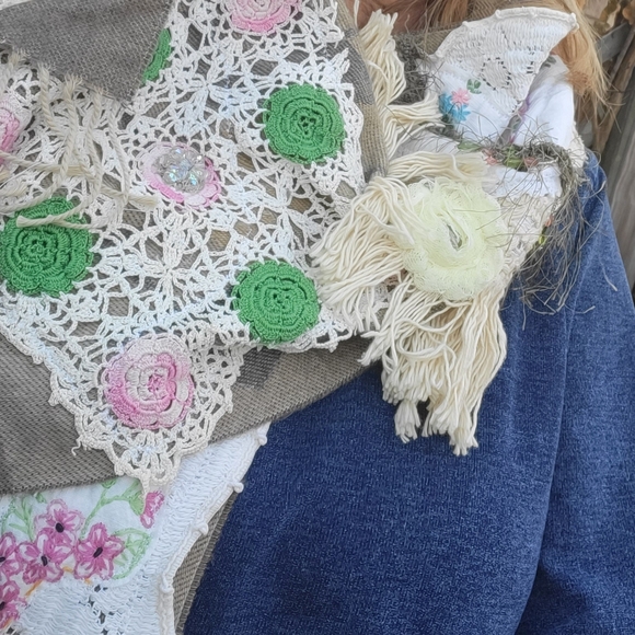 Artsy Boho Upcycled Scarf/Wrap - Picture 15 of 16